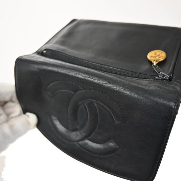 CHANEL CC Logo Bifold Wallet Leather Black GHW France Vintage 01KB335 - Picture 9 of 16